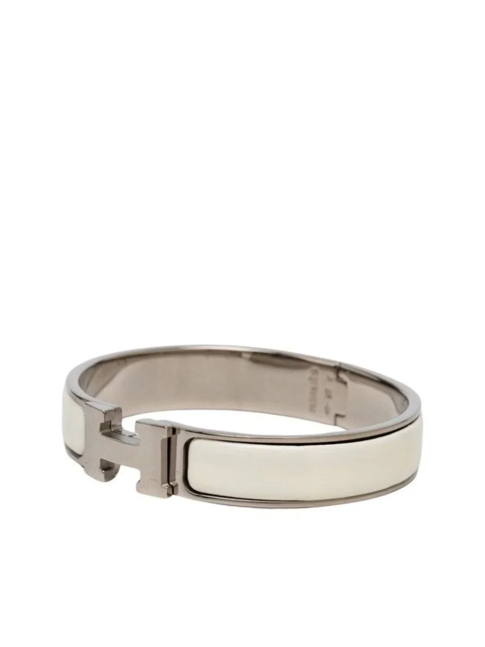 Hermes Click PM Bracelet Bangle Silver White Metal